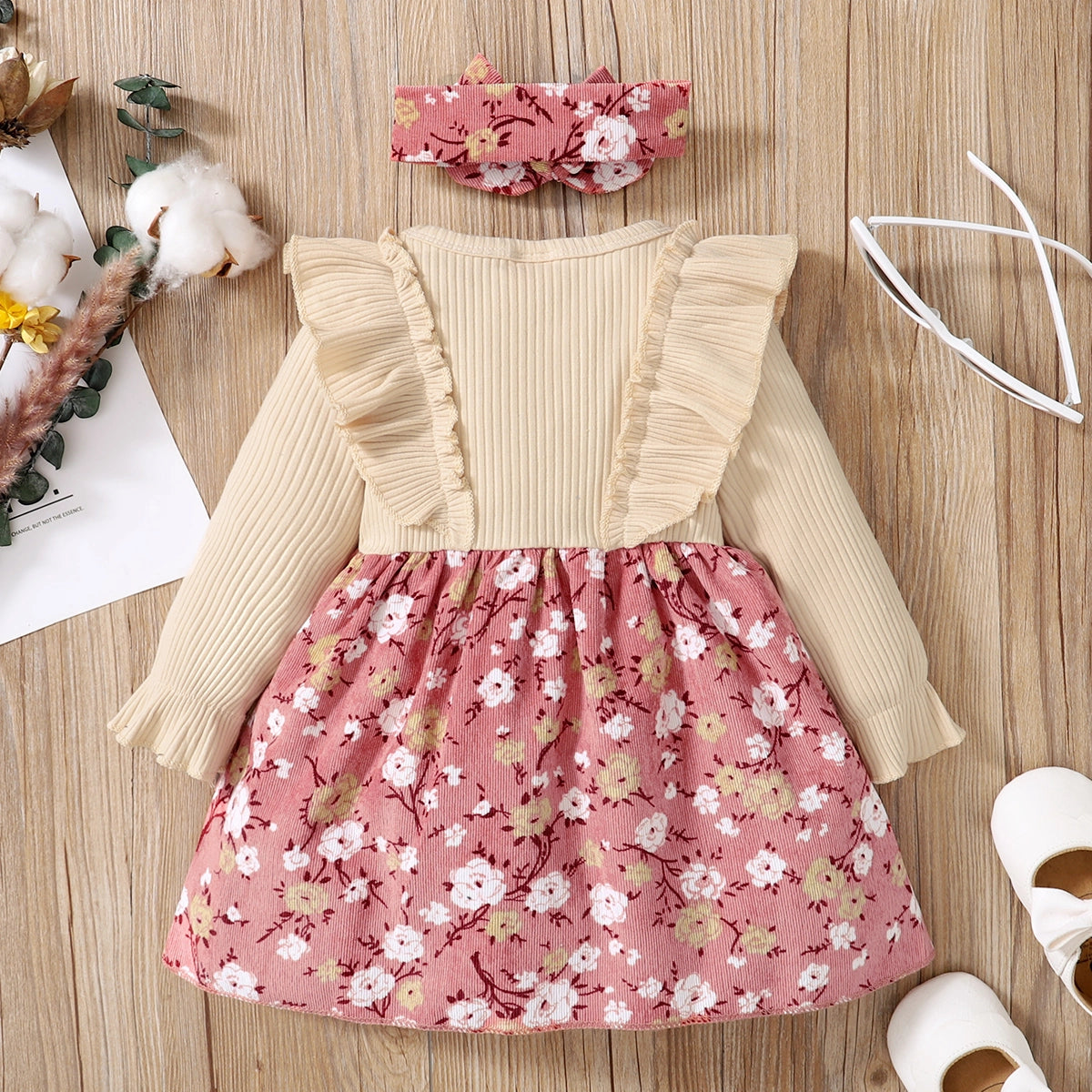 Ruffle Corduroy Dress Set